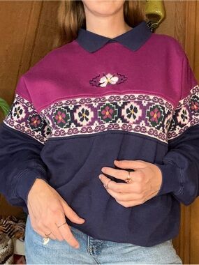 Vintage 1980s/90s American Sportif Floral Southwestern Pullover | M